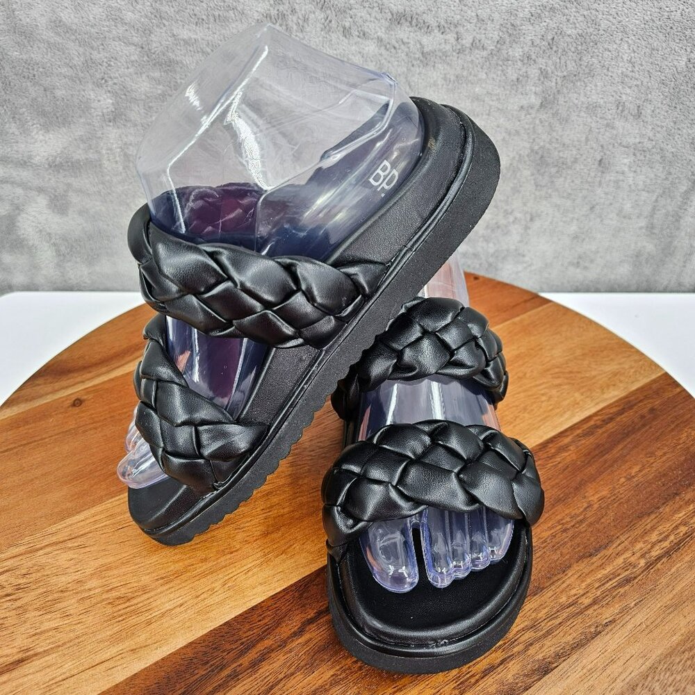 BP Urma Slide Sandals Black Cushy Braided Double Straps Grippy Soles Nordstrom - Picture 13 of 14